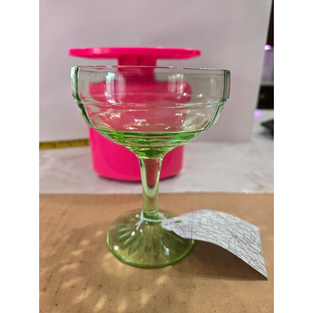 1 Anchor Hocking Uranium Glass Champagne  Tall Sherbet Glass Block Optic 1920